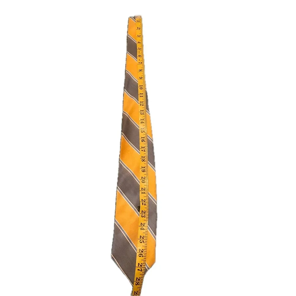 Vintage 70s De Carlo Striped Necktie Yellow Grey White Diagonal Silk Blend Tie